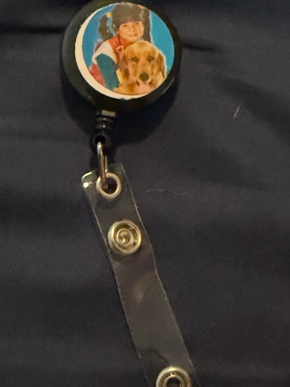 Retractable Pet Badge Reel with Dog and Child Graphic - Black